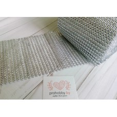 Лента с имитацией страз, ширина 12 см, цвет серебро